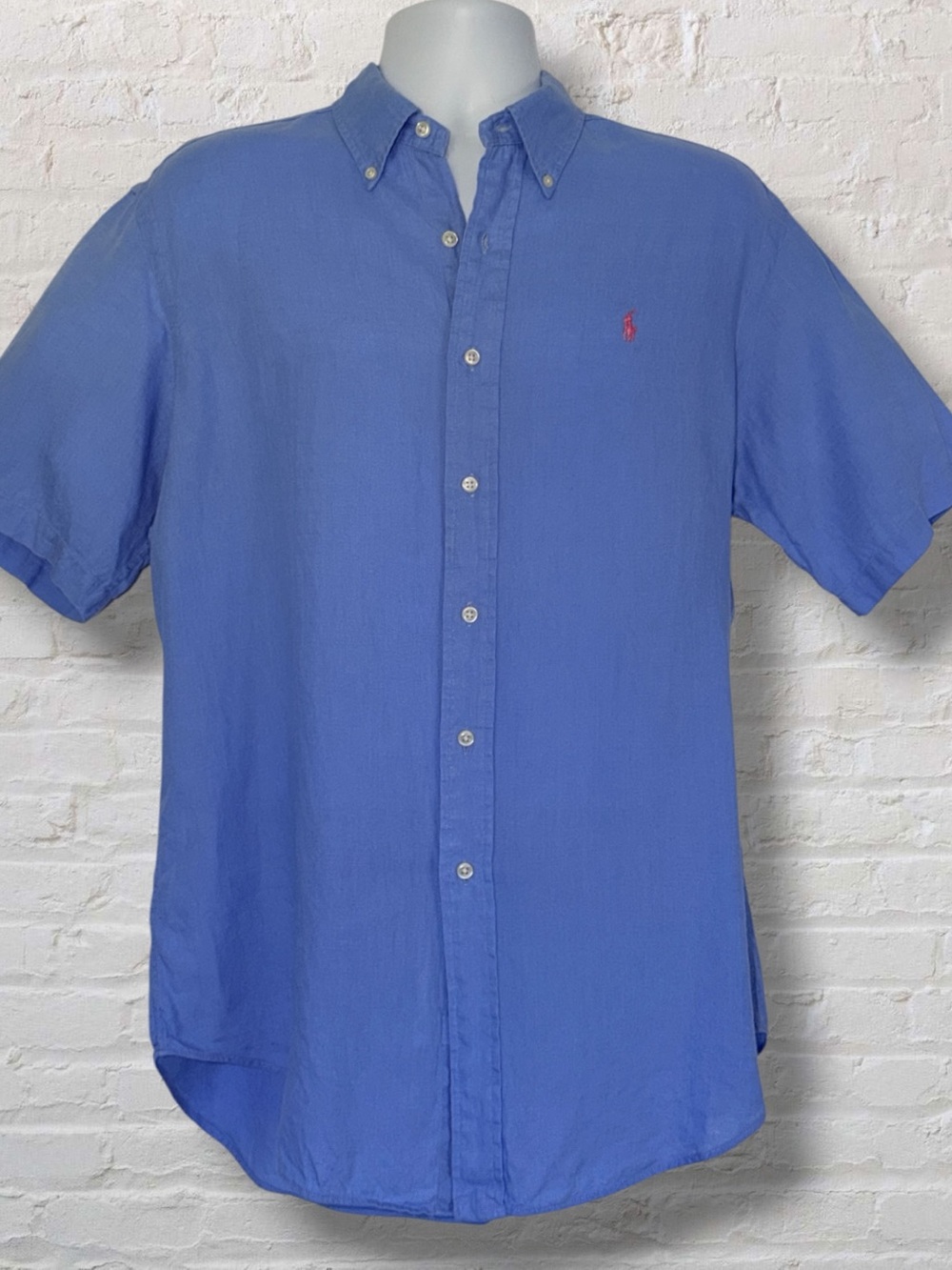 Ralph Lauren Classic Fit 100% Linen Shirt Men’s L Blue Short Sleeve Button Down